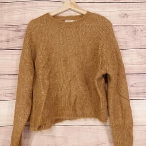 H&M Sweater Womens Small Brown Wool‎ Alpaca Blend Fuzzy Crewneck Chunky Knit